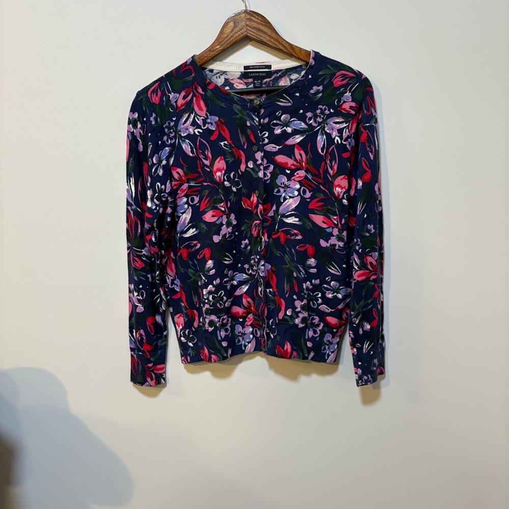 Lands’ End Supima Cotton Floral Knit Top Petite Medium 10–12 Cottagecore